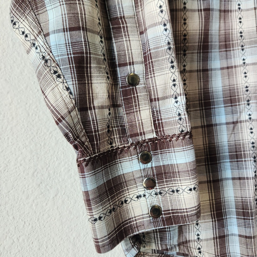 Panhandle Slim Brooks & Dunn Mens Medium Brown Blue Western Button Down Up Shirt - Picture 4 of 11